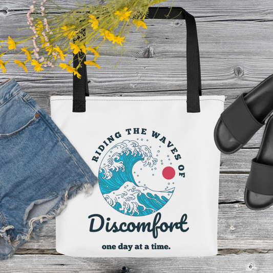 Riding the Waves of Discomfort Tote bag